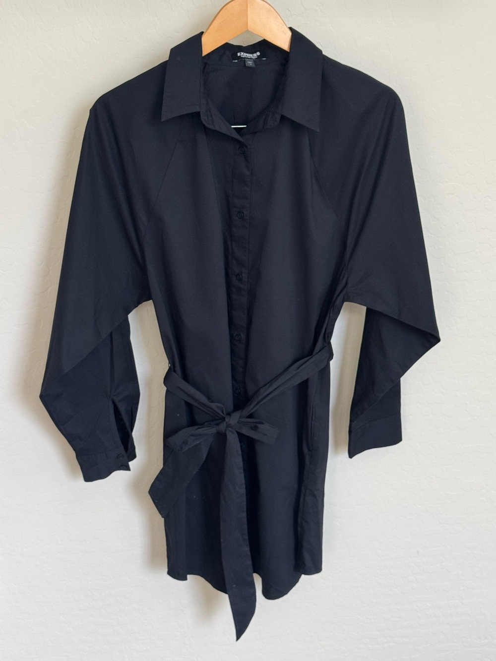 Like New Express Black Poplin Portofino Shirt Belted Dress Size Small